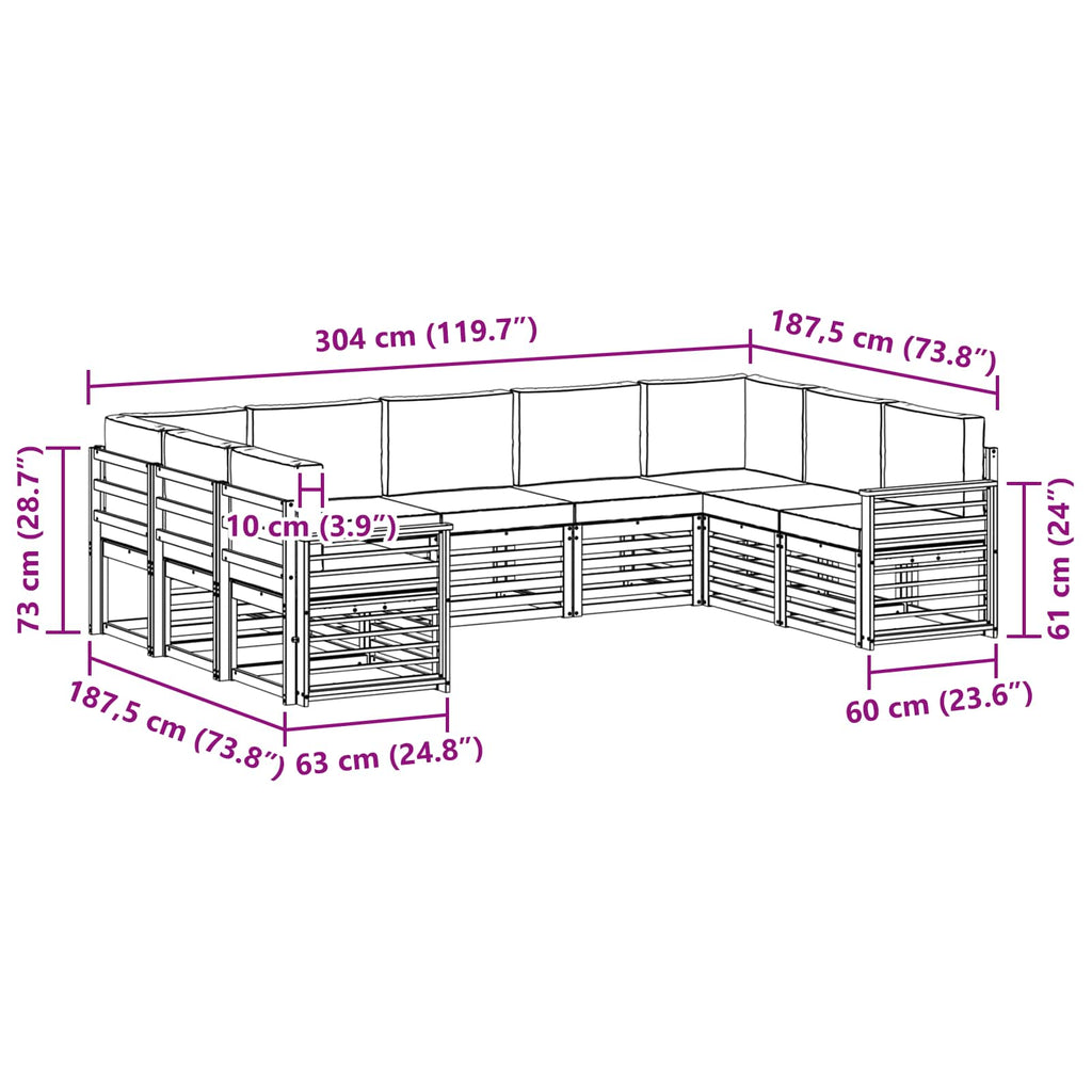 Ecksofa Set 9 pcs Weiß und Hellgrau 304 x 187,5 x 73 cm