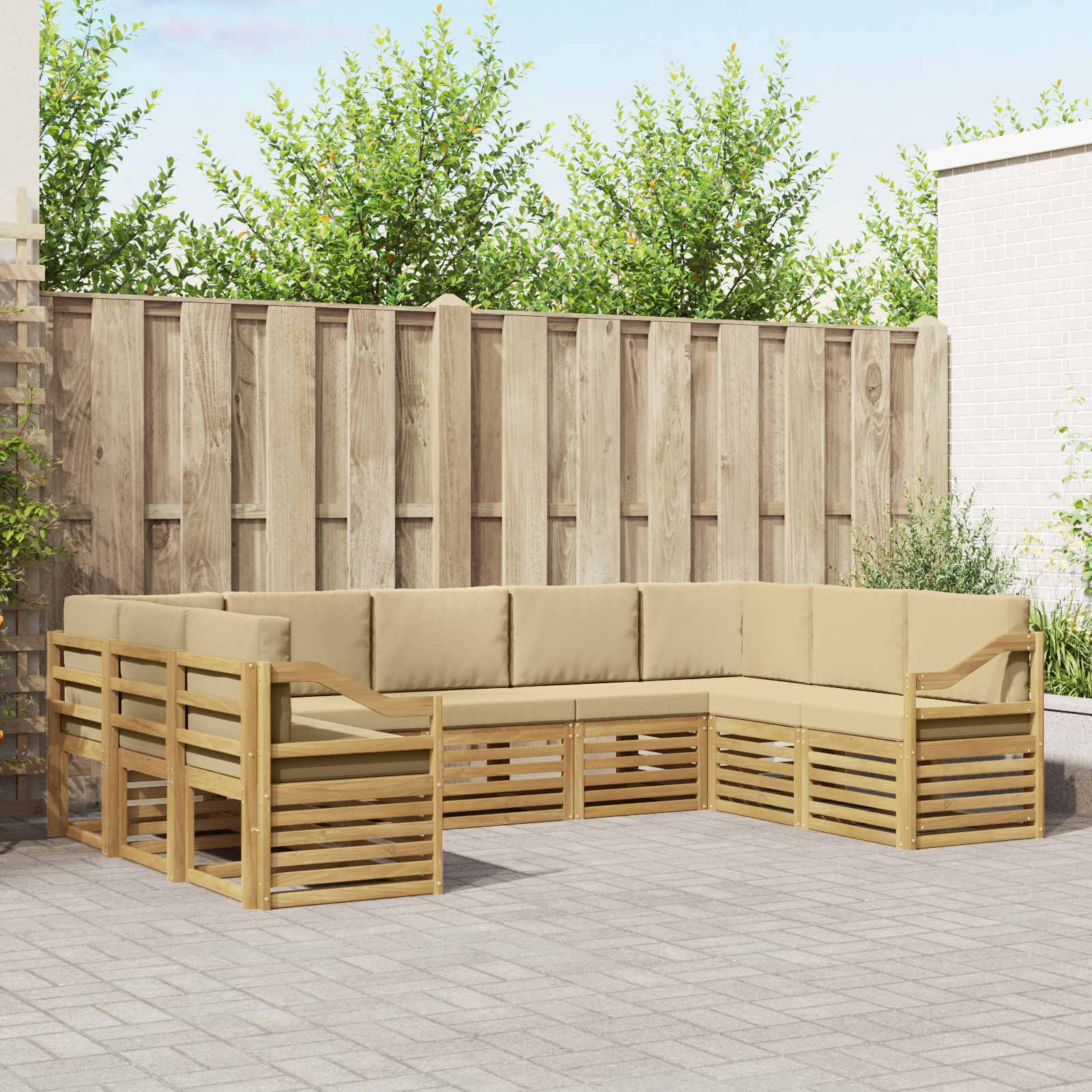 Ecksofa Set 9 pcs Weiß und Beige 304 x 185,5 x 73 cm Polyester
