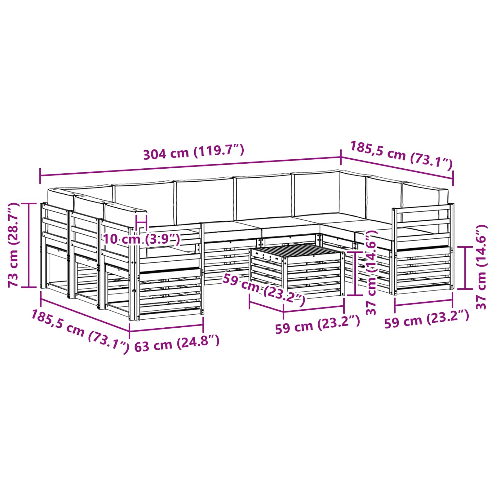 Outdoor-Sofagarnitur 8 pcs Weiß und Anthrazit 59 x 59 x 37 cm