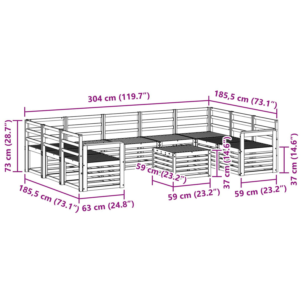 Outdoor-Sofagarnitur 10 pcs Weiß 59 x 59 x 37 cm