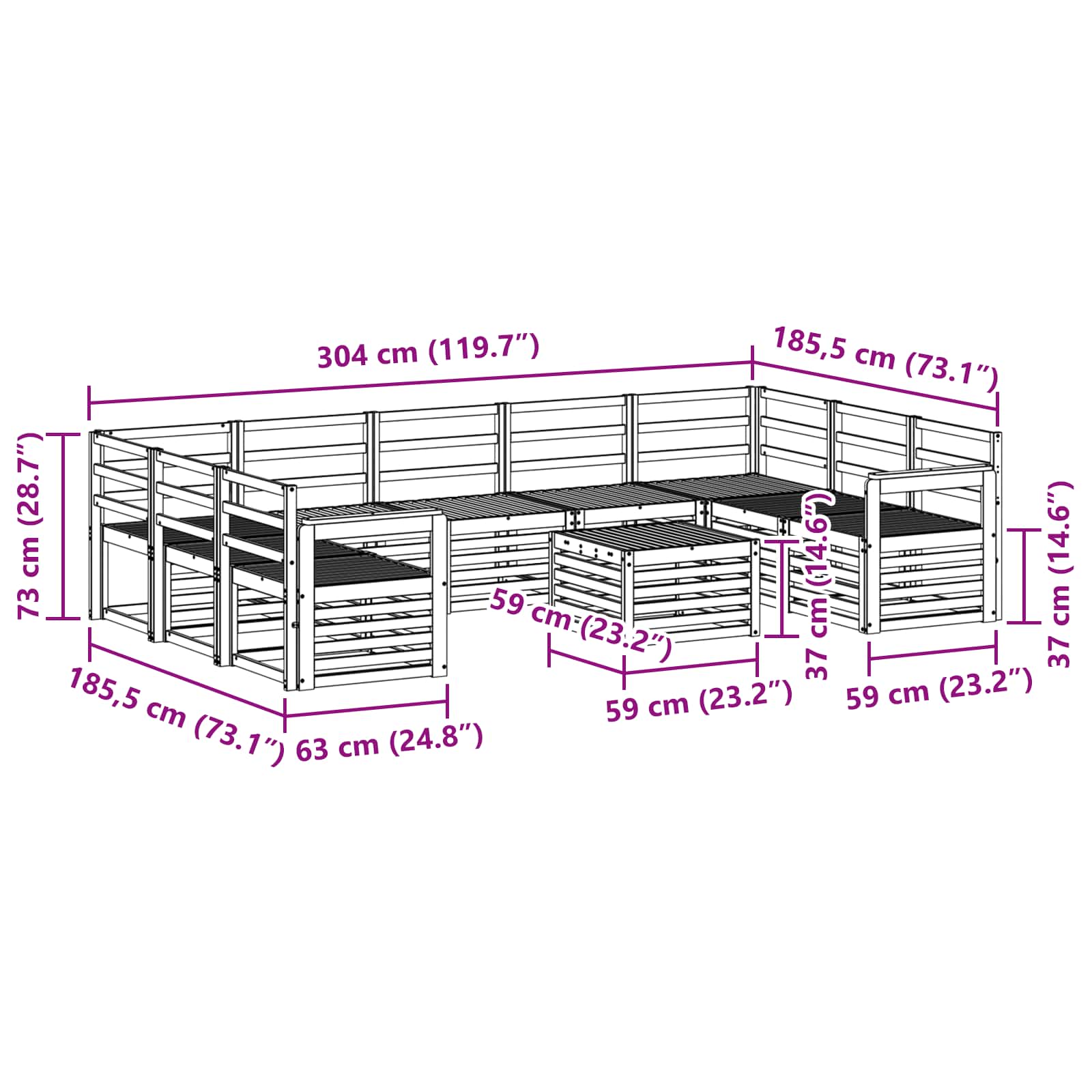 Outdoor-Sofagarnitur 10 pcs Weiß 59 x 59 x 37 cm