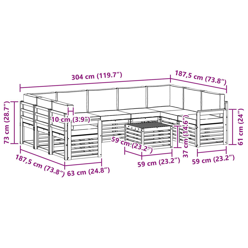 Outdoor-Sofagarnitur 8 pcs Weiß und Anthrazit 59 x 59 x 37 cm