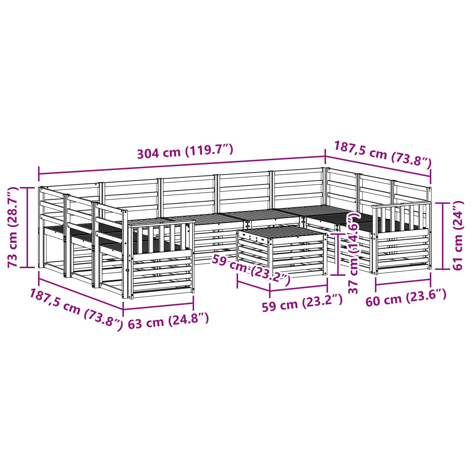 Outdoor-Sofagarnitur 10 pcs Weiß 59 x 59 x 37 cm