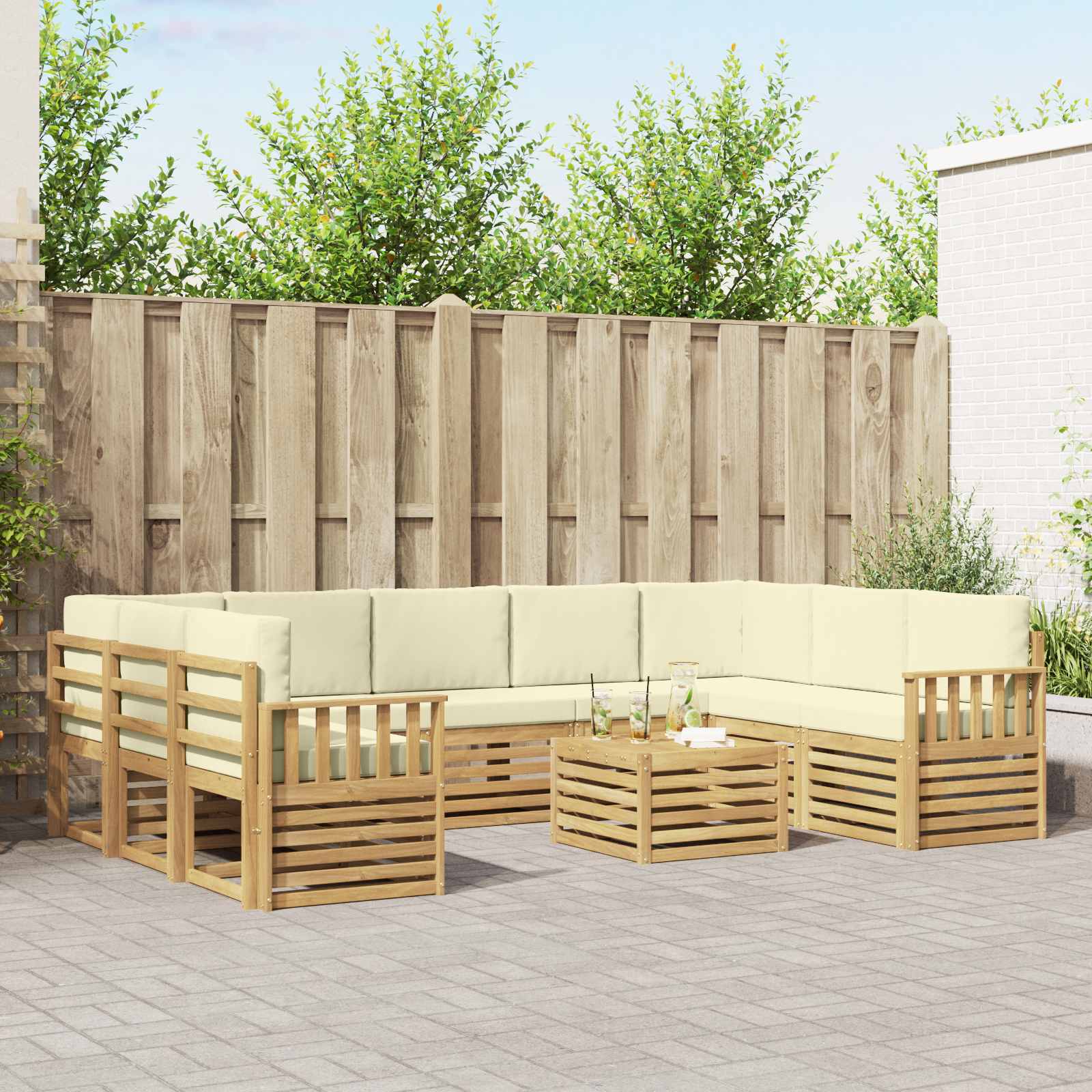 Outdoor-Sofagarnitur 8 pcs Weiß und Creme 59 x 59 x 37 cm