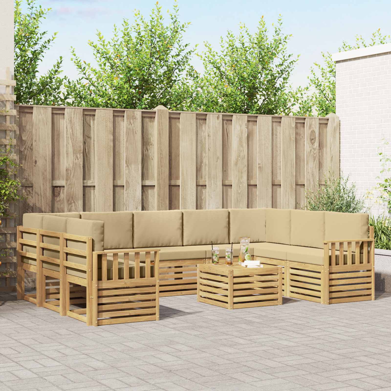 Outdoor-Sofagarnitur 8 pcs Weiß und Beige 59 x 59 x 37 cm