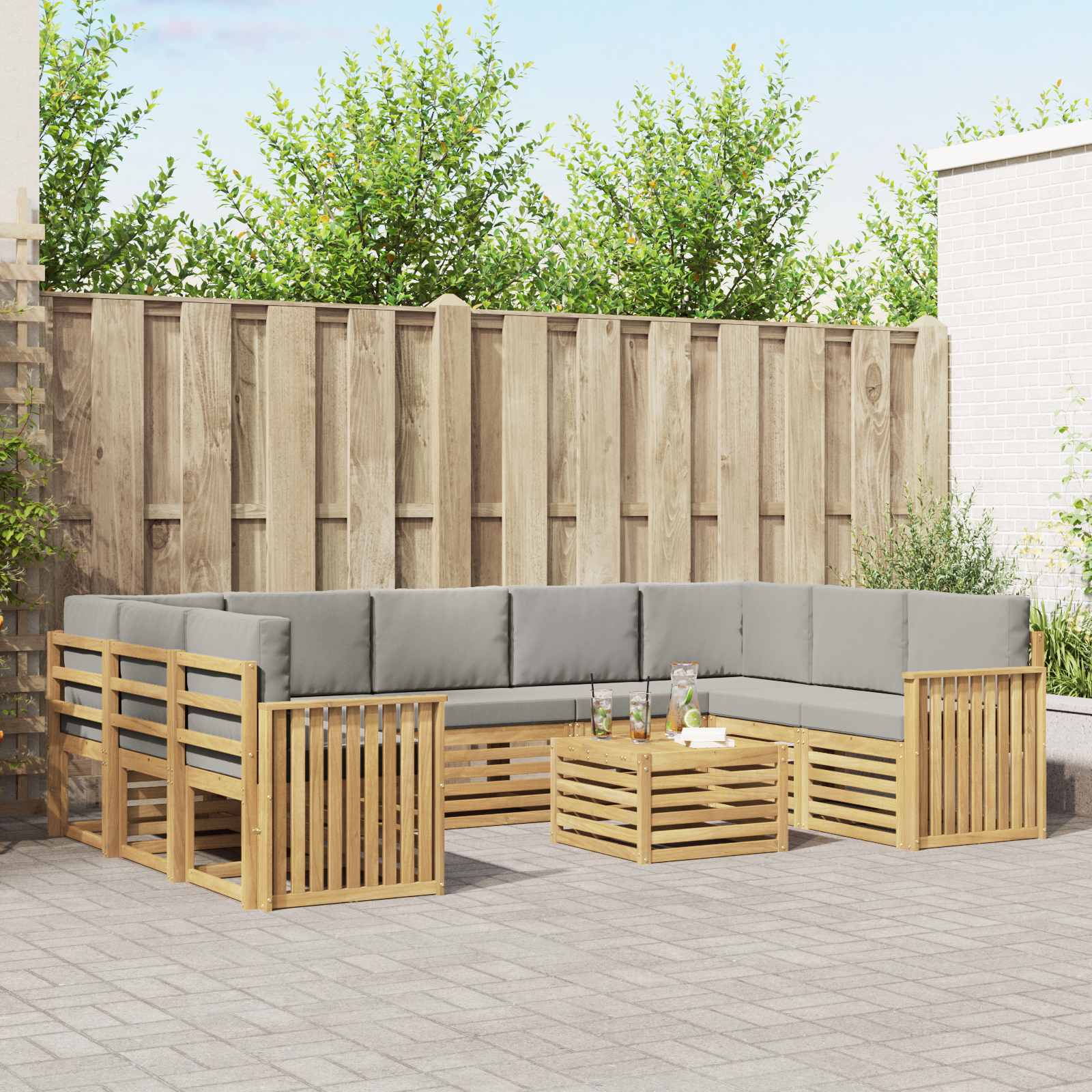 Outdoor-Sofagarnitur 10 pcs Weiß und Hellgrau 59 x 59 x 37 cm