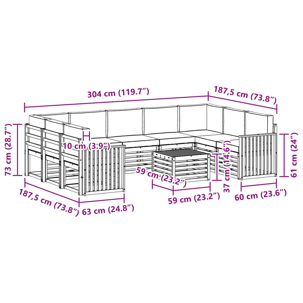 Outdoor-Sofagarnitur 10 pcs Weiß und Hellgrau 59 x 59 x 37 cm
