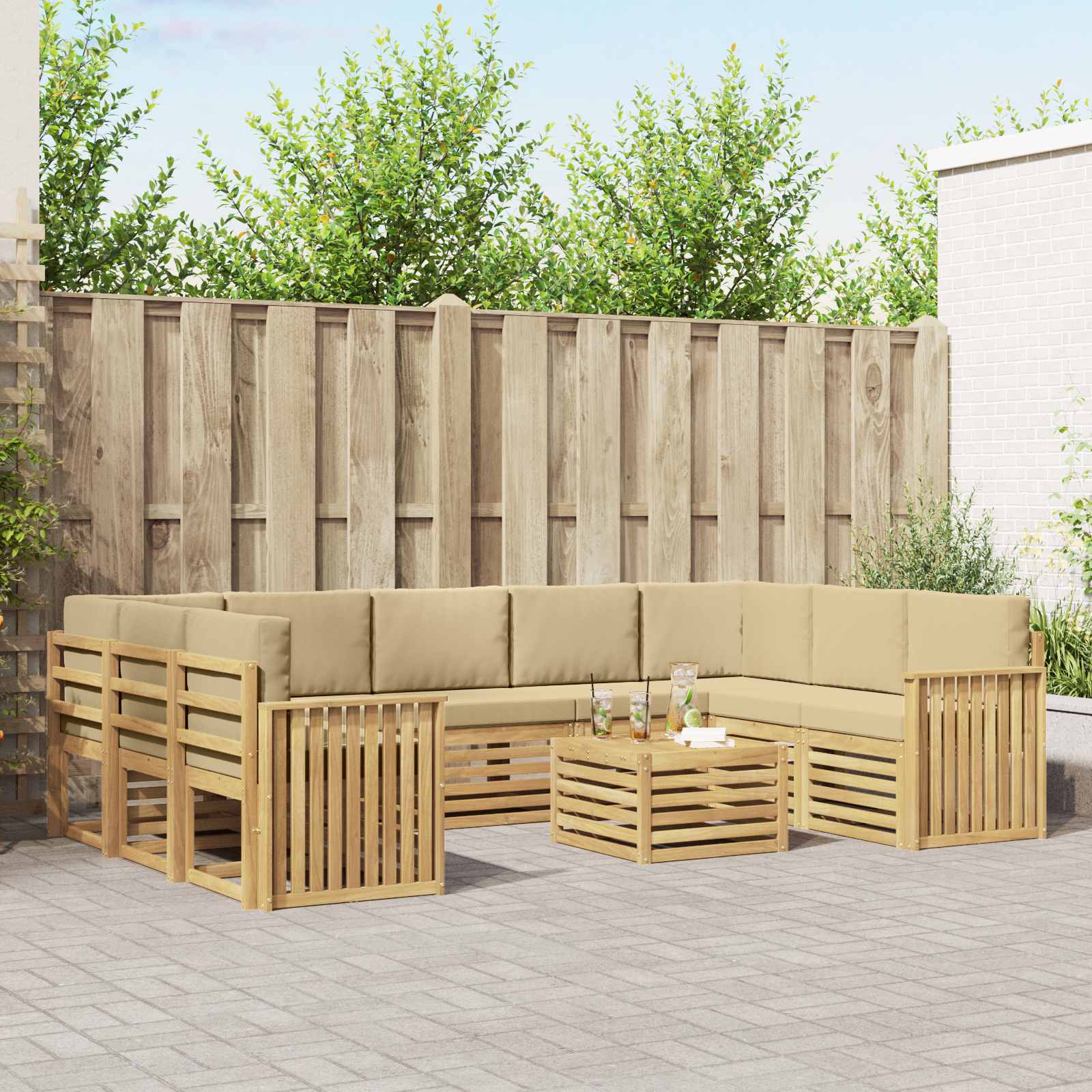 Outdoor-Sofagarnitur 10 pcs Weiß und Beige 59 x 59 x 37 cm