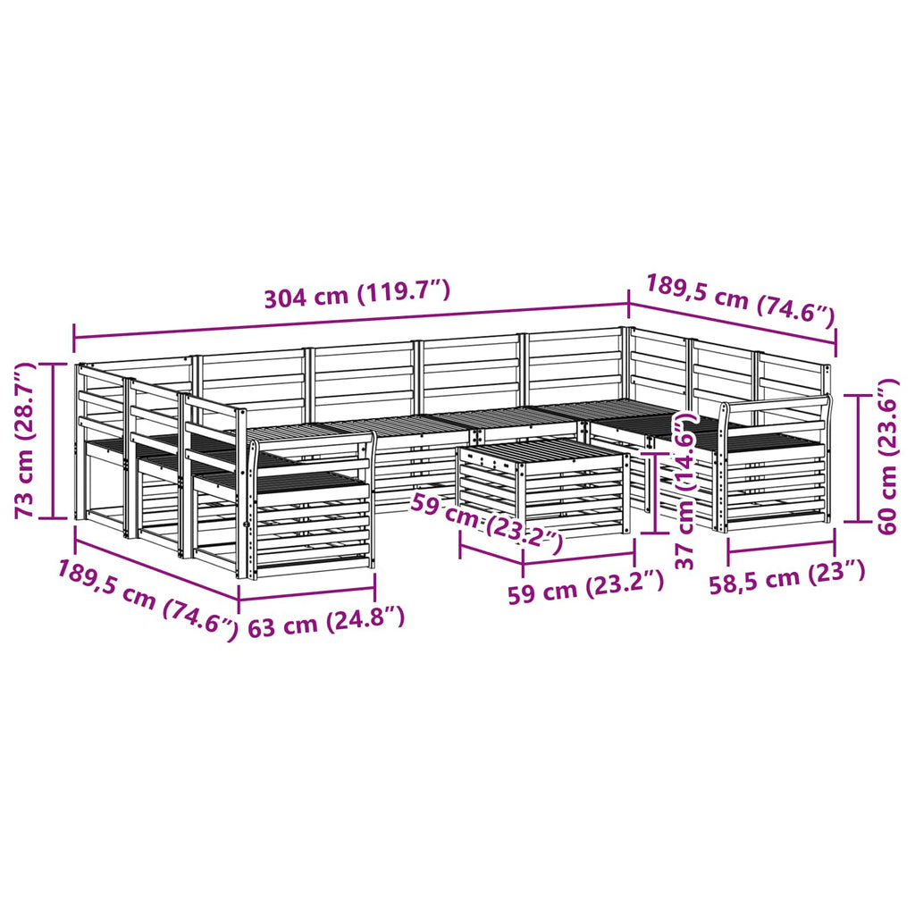 Outdoor-Sofagarnitur 10 pcs Weiß 59 x 59 x 37 cm
