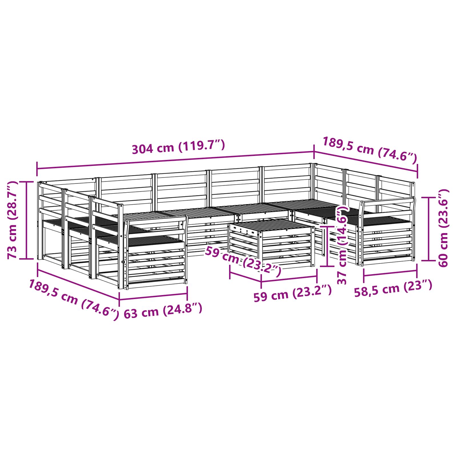 Outdoor-Sofagarnitur 10 pcs Weiß 59 x 59 x 37 cm