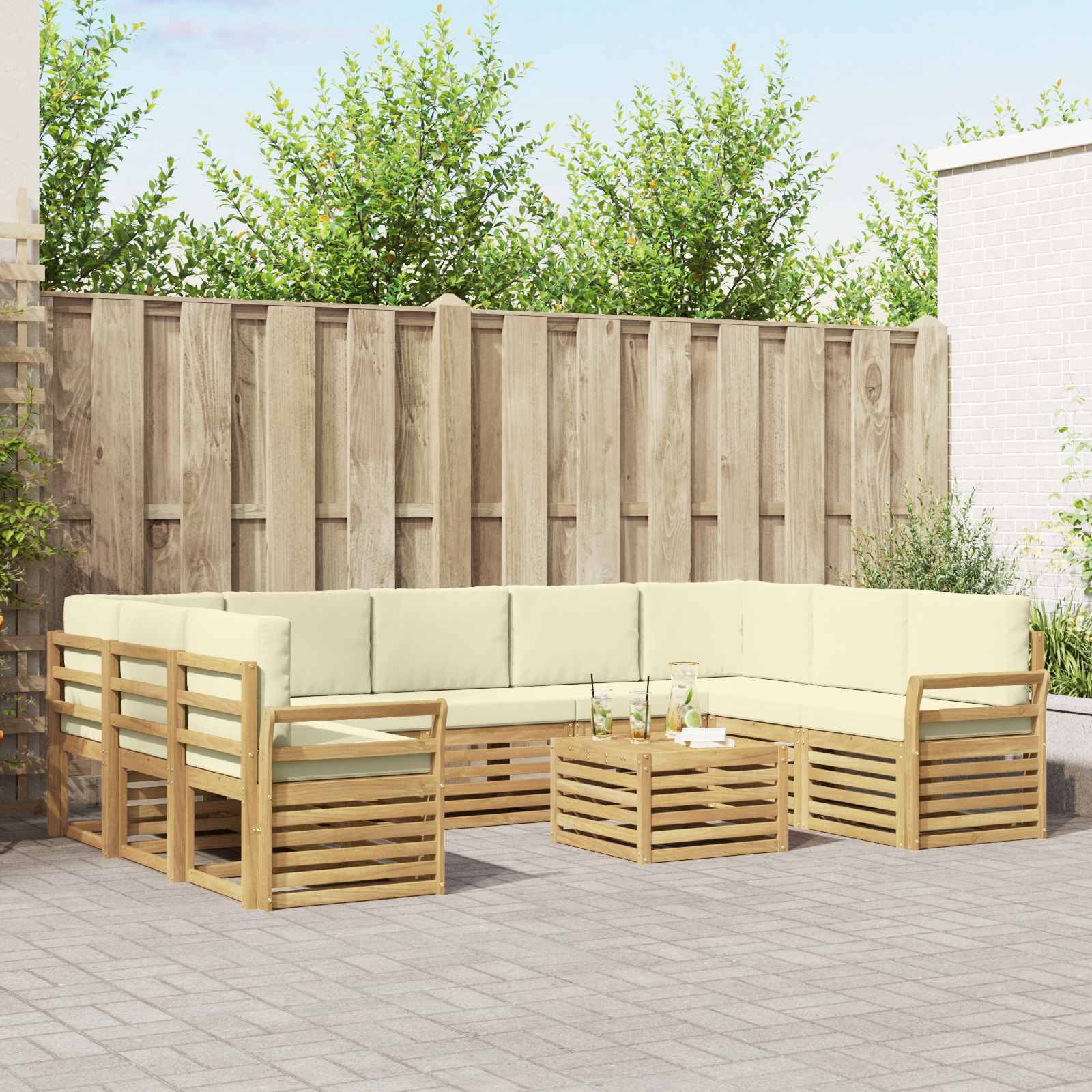 Outdoor-Sofagarnitur 10 pcs Weiß und Creme 59 x 59 x 37 cm