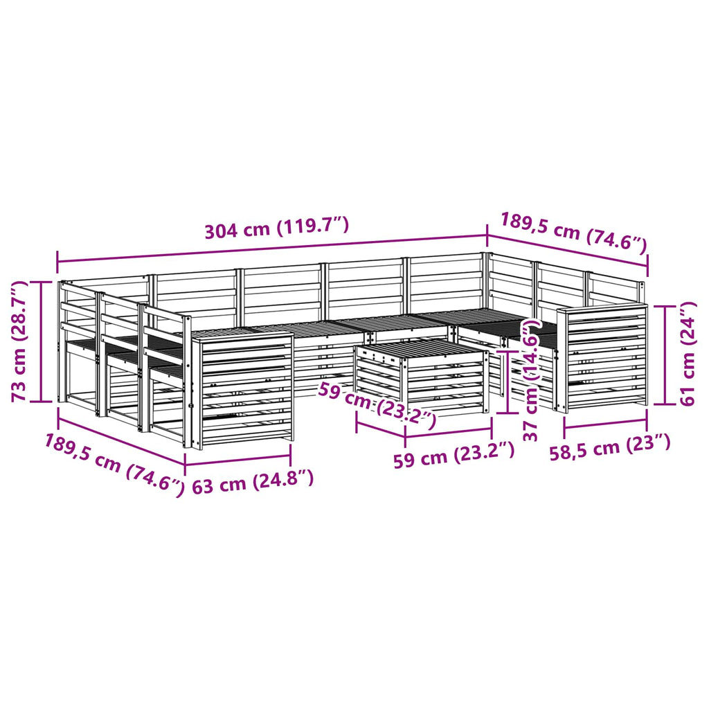 Outdoor-Sofagarnitur 10 pcs Weiß 59 x 59 x 37 cm