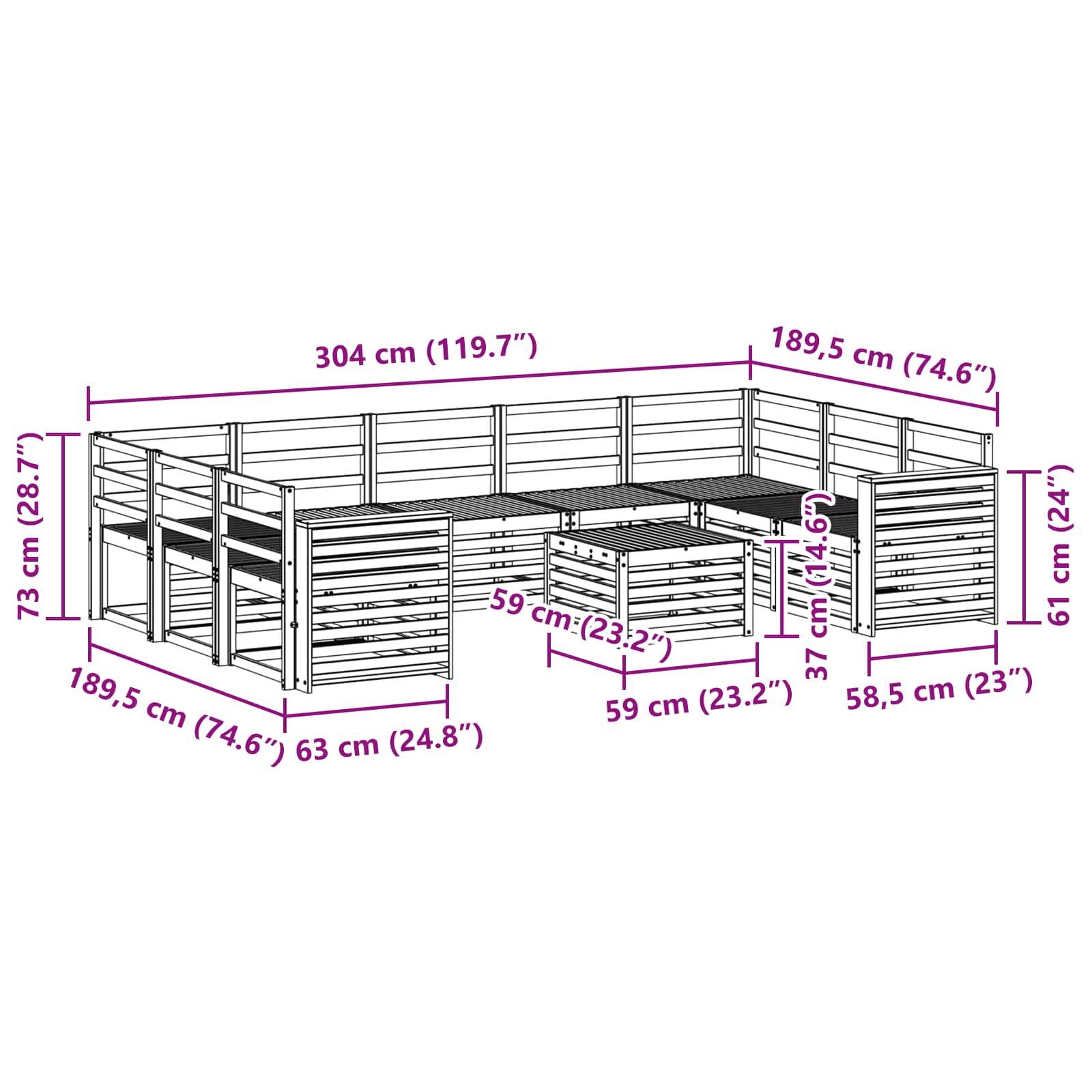 Outdoor-Sofagarnitur 10 pcs Weiß 59 x 59 x 37 cm