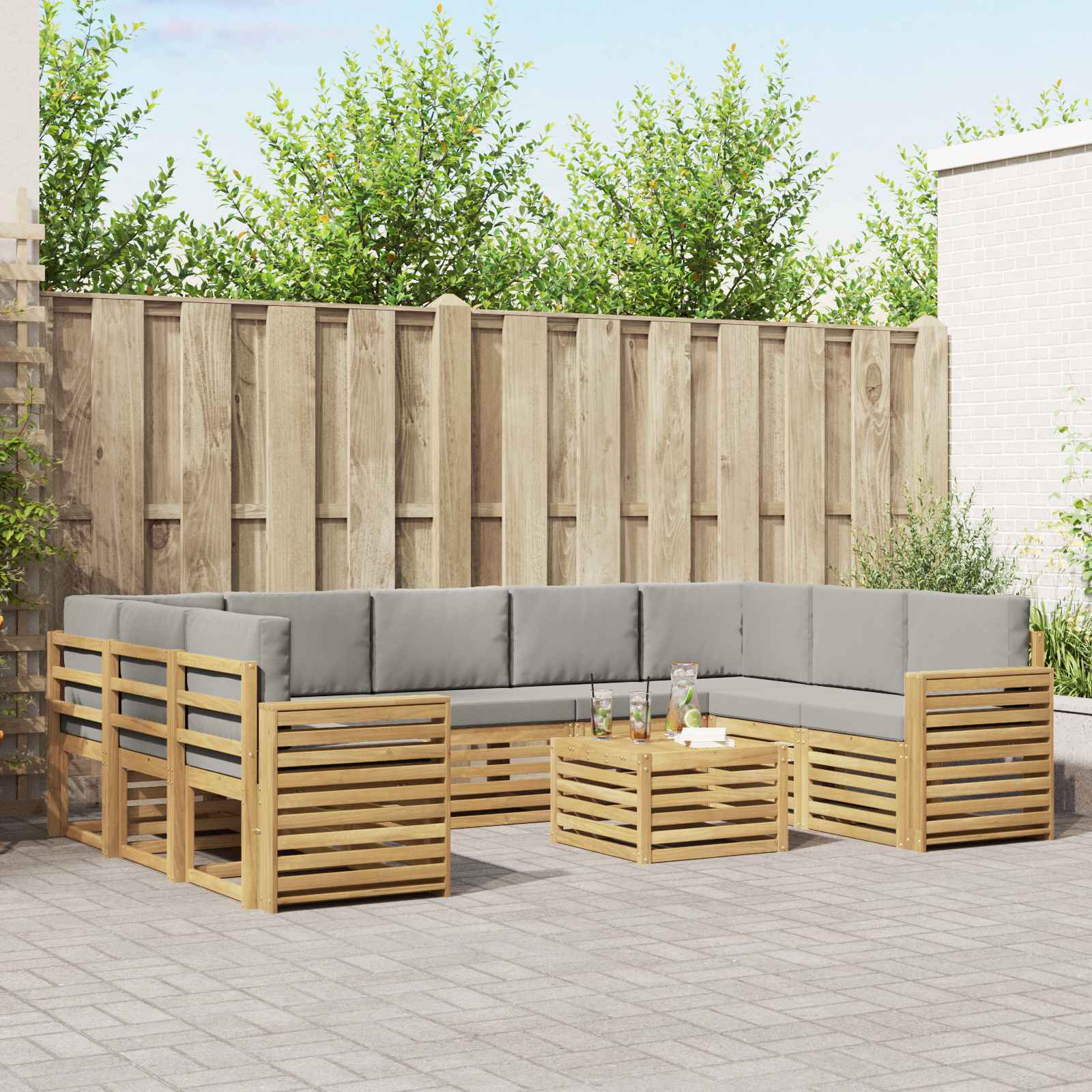 Outdoor-Sofagarnitur 10 pcs Weiß und Hellgrau 59 x 59 x 37 cm