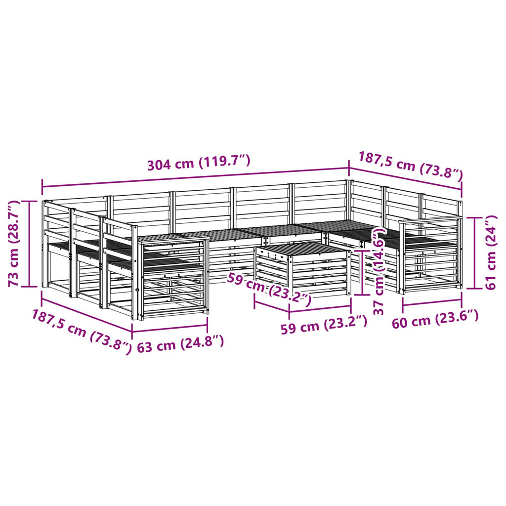 Outdoor-Sofagarnitur 10 pcs Weiß 59 x 59 x 37 cm