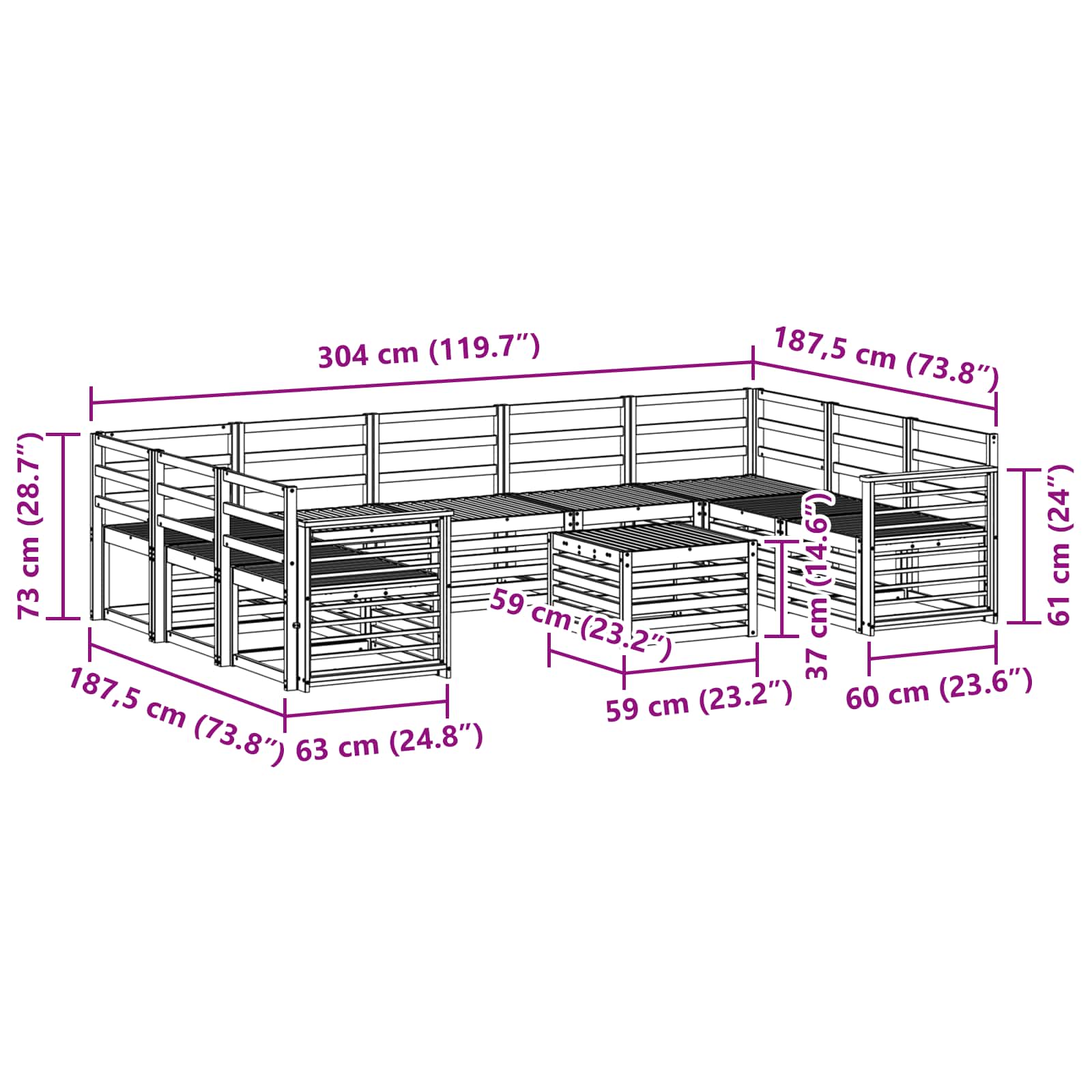 Outdoor-Sofagarnitur 10 pcs Weiß 59 x 59 x 37 cm