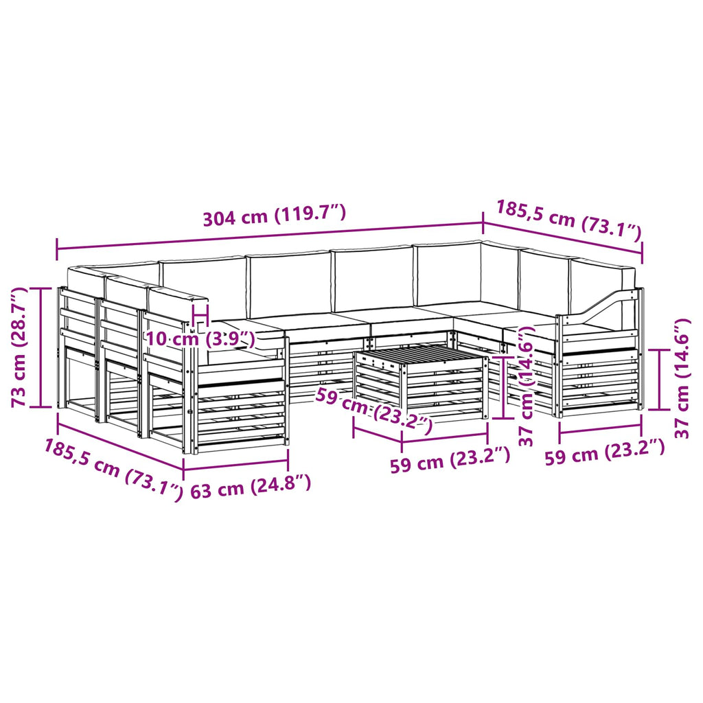 Sofagarnituren 10 pcs Weiß und Hellgrau 59 x 59 x 37 cm