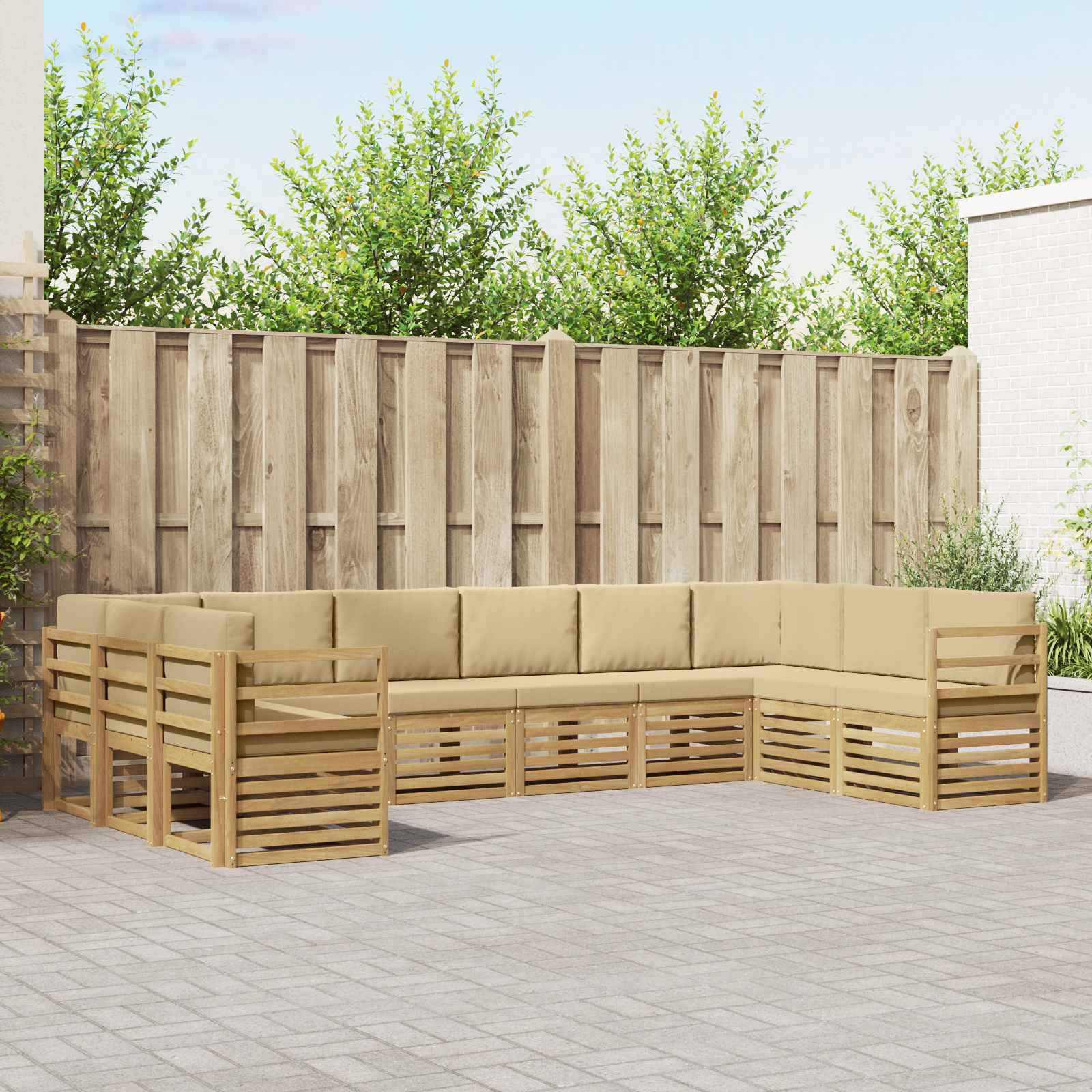 Ecksofa Set 10 pcs Weiß und Beige 363 x 185,5 x 73 cm Polyester