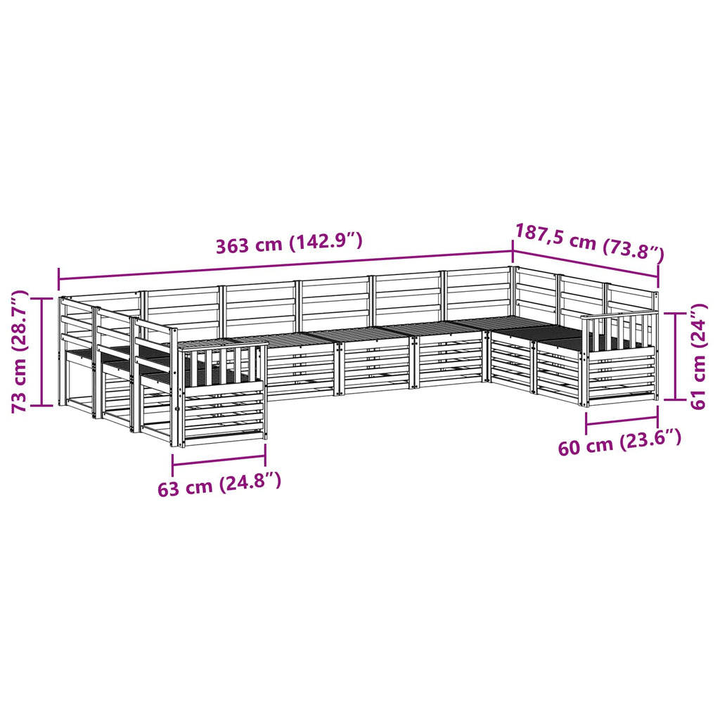 Outdoor-Sofagarnitur 10 pcs Weiß 363 x 187,5 x 73 cm