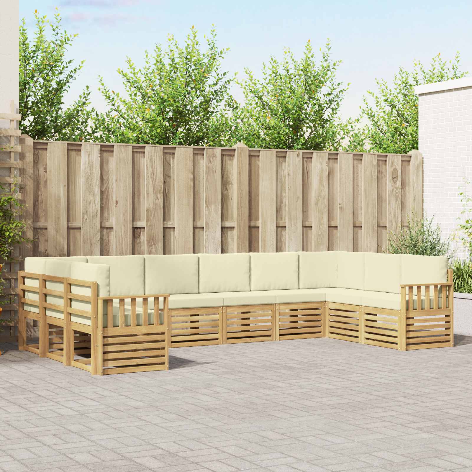 Outdoor-Sofagarnitur 7 pcs Weiß und Creme 363 x 187,5 x 73 cm