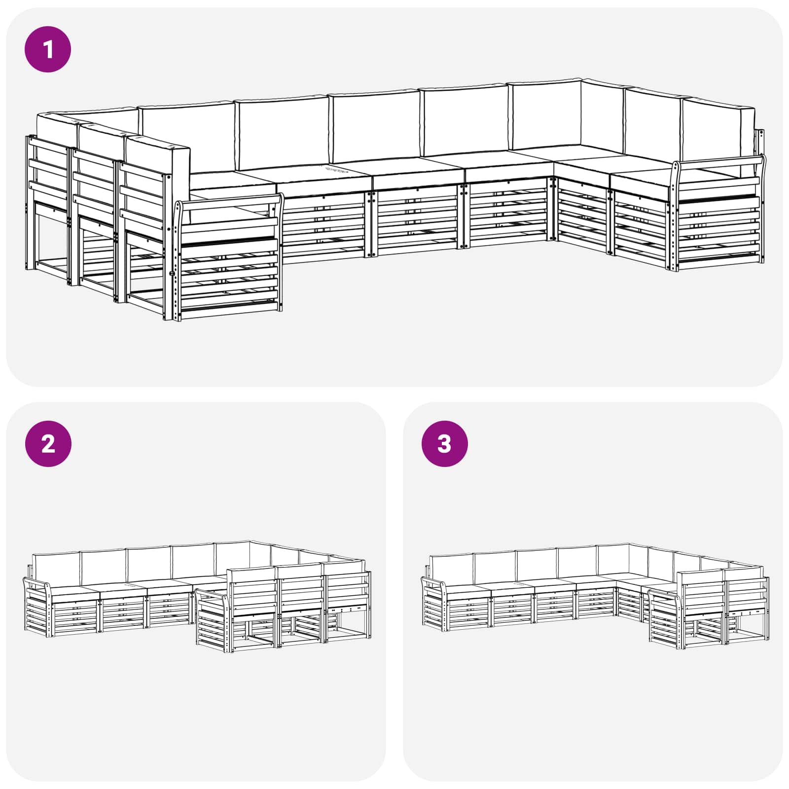 Outdoor-Sofagarnitur 10 pcs Weiß und Hellgrau 363 x 190 x 73 cm