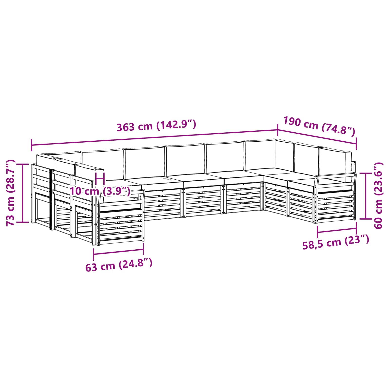 Outdoor-Sofagarnitur 10 pcs Weiß und Beige 363 x 190 x 73 cm