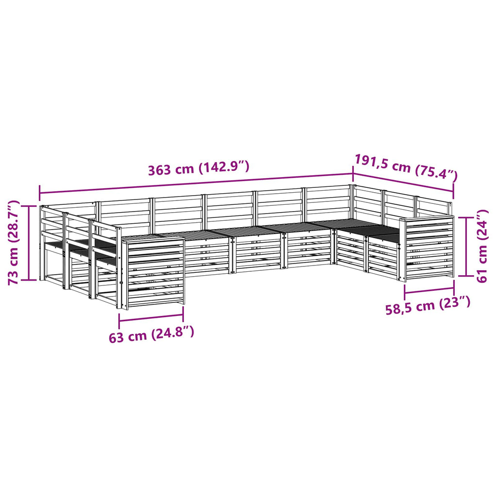 Outdoor-Sofagarnitur 10 pcs Weiß 363 x 191,5 x 73 cm