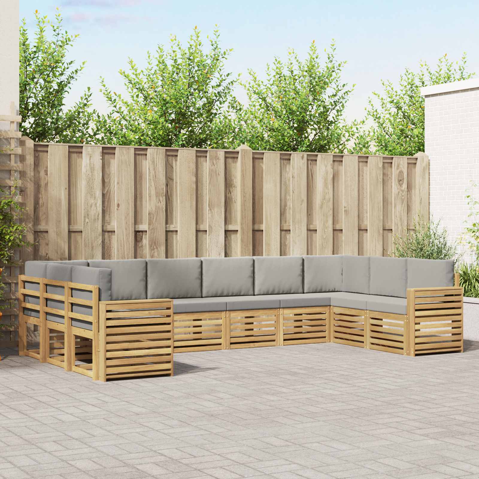 Outdoor-Sofagarnitur 10 pcs Weiß und Hellgrau