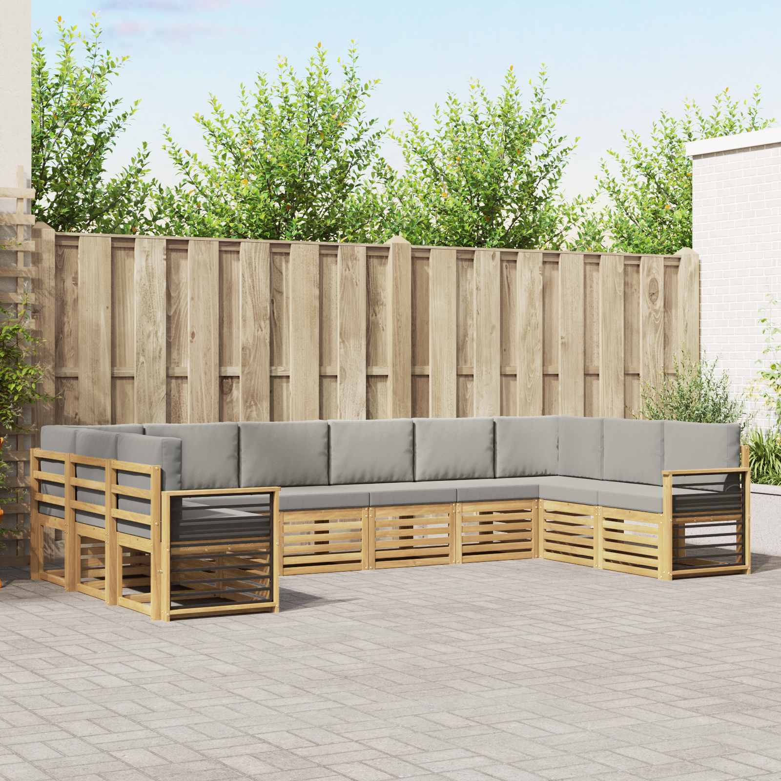 Ecksofa Set 10 pcs Weiß und Hellgrau 363 x 187,5 x 73 cm