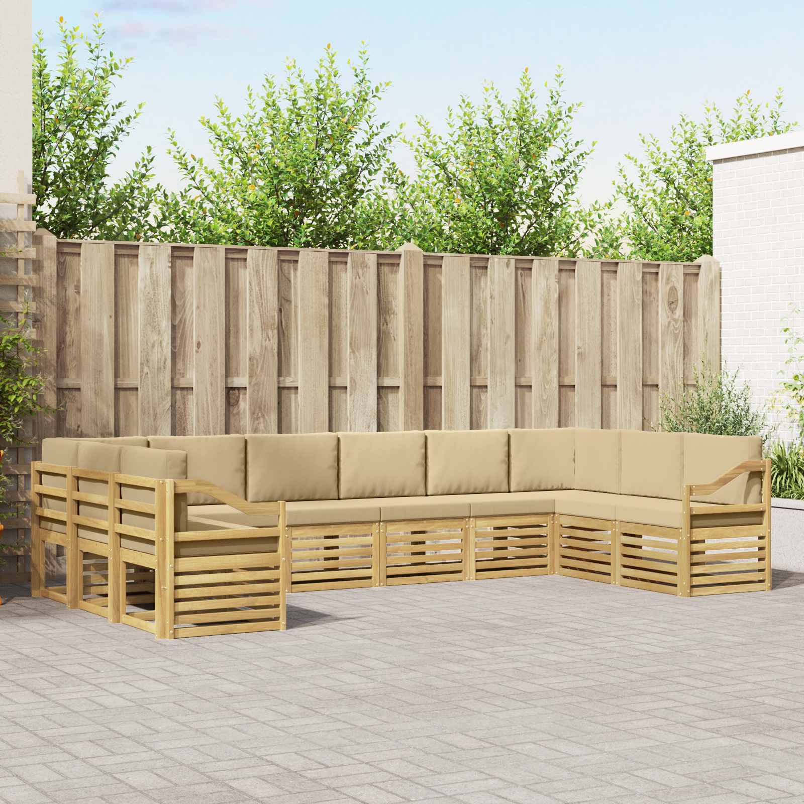Ecksofa Set 10 pcs Weiß und Beige 363 x 185,5 x 73 cm Polyester