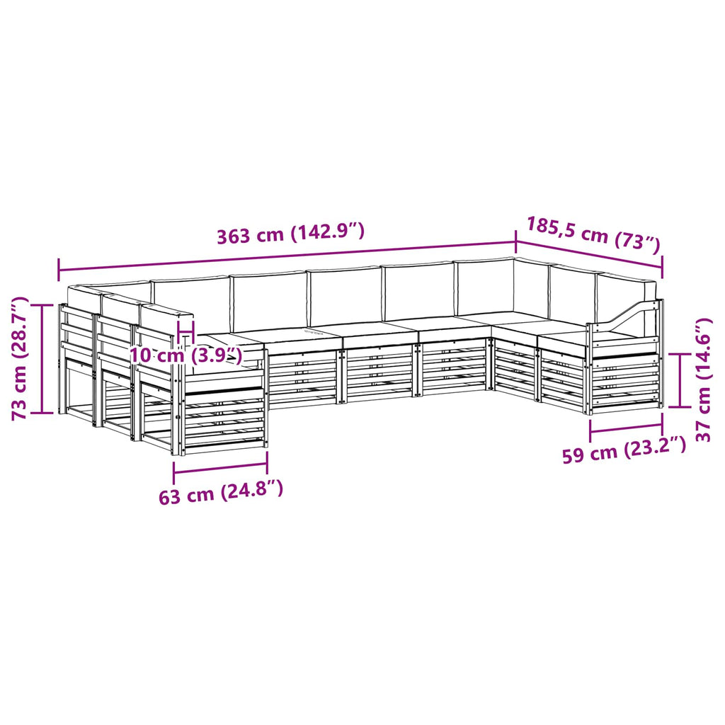 Ecksofa Set 10 pcs Weiß und Beige 363 x 185,5 x 73 cm Polyester