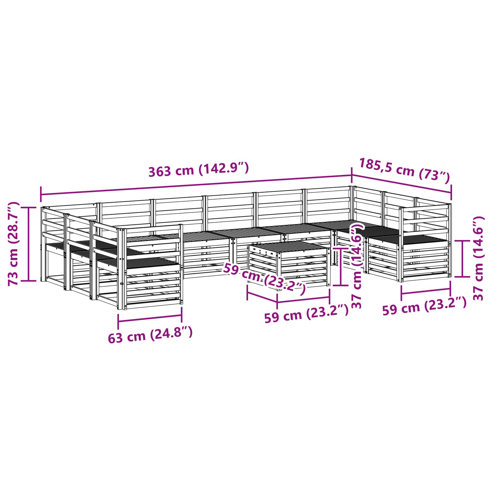 Outdoor-Sofagarnitur 11 pcs Weiß 59 x 59 x 37 cm