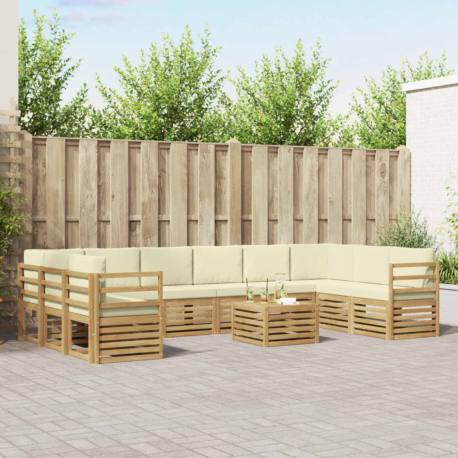 Outdoor-Sofagarnitur mit Kissen 11 pcs Weiß und Creme Polyester