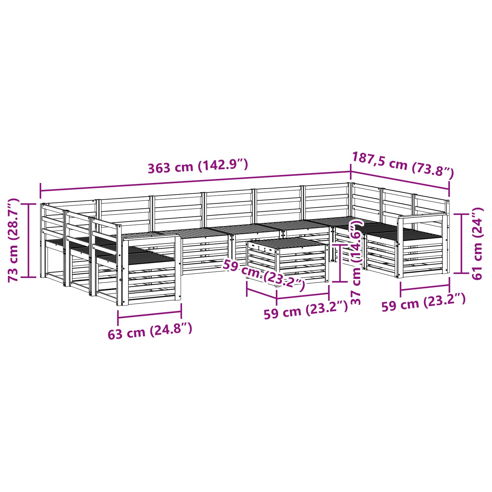 Outdoor-Sofagarnitur 11 pcs Weiß 59 x 59 x 37 cm