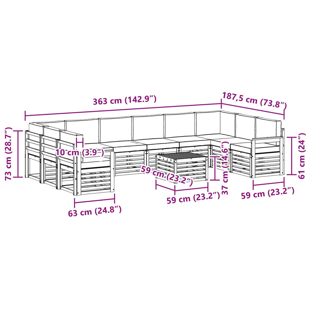 Outdoor-Sofagarnitur 8 pcs Weiß und Hellgrau 59 x 59 x 37 cm