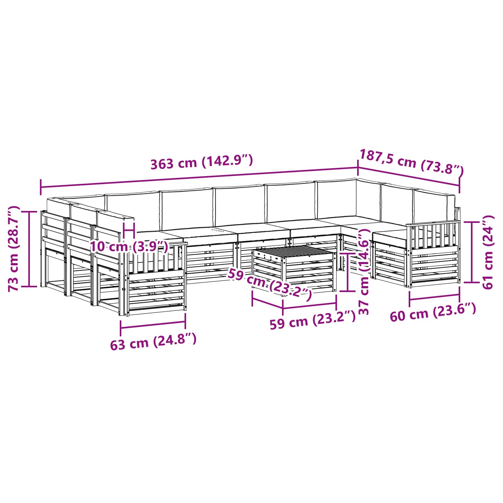 Outdoor-Sofagarnitur 8 pcs Weiß und Creme 59 x 59 x 37 cm
