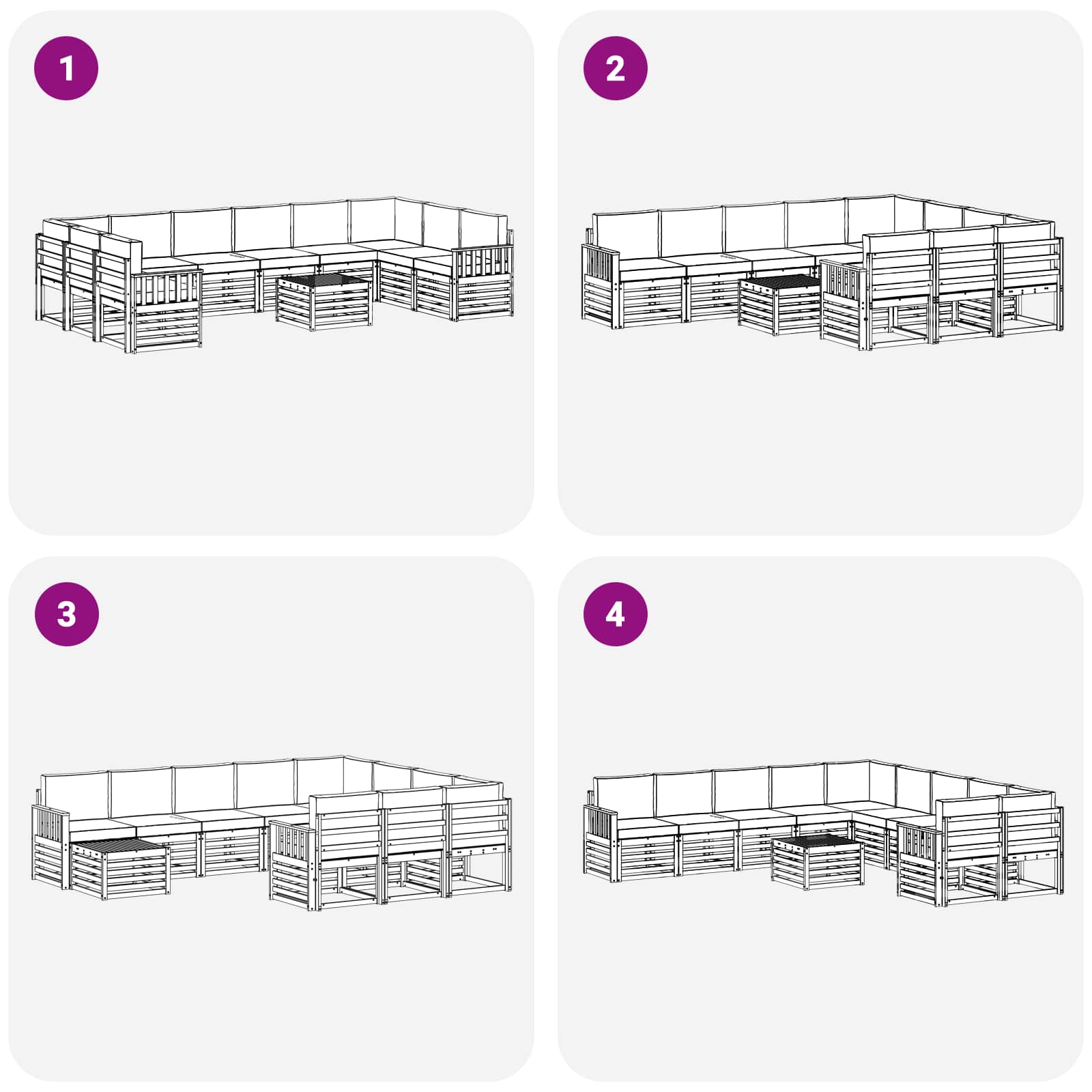 Outdoor-Sofagarnitur 8 pcs Weiß und Hellgrau 59 x 59 x 37 cm