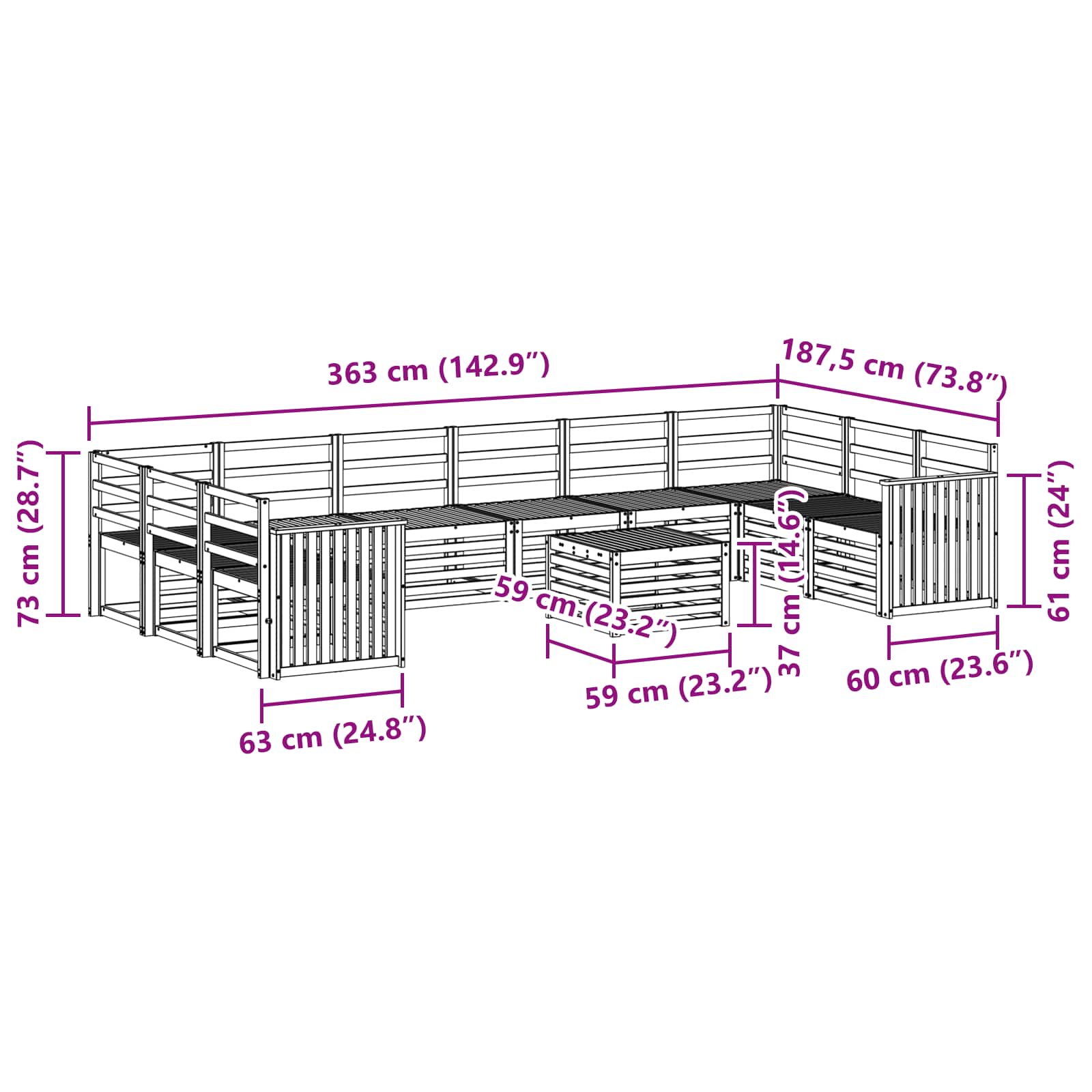 Outdoor-Sofagarnitur 11 pcs Weiß 59 x 59 x 37 cm