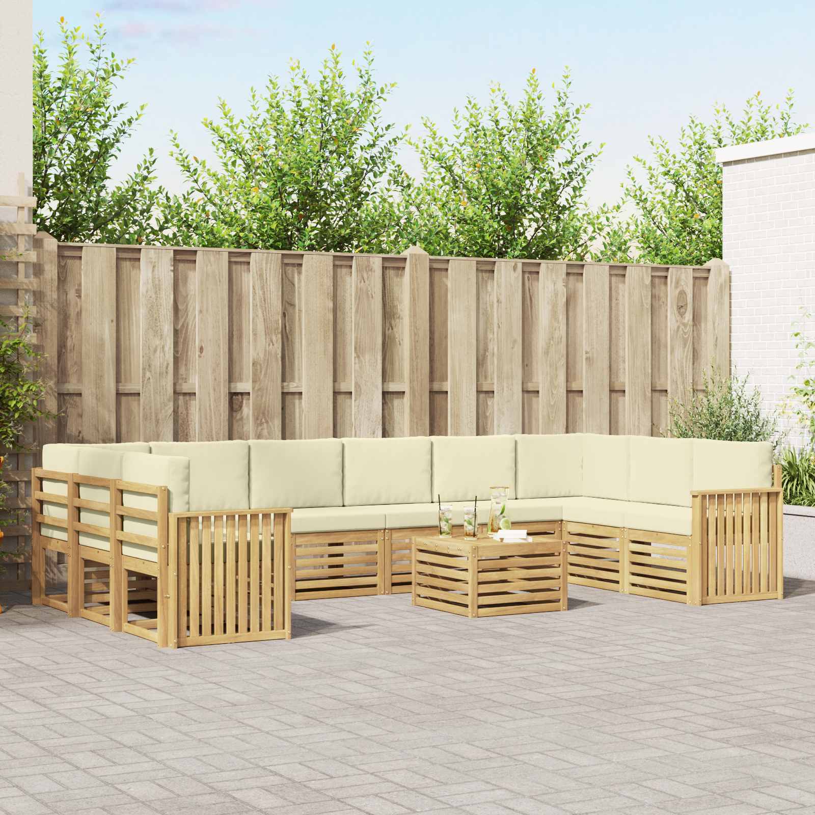 Outdoor-Sofagarnitur 11 pcs Weiß und Creme 59 x 59 x 37 cm