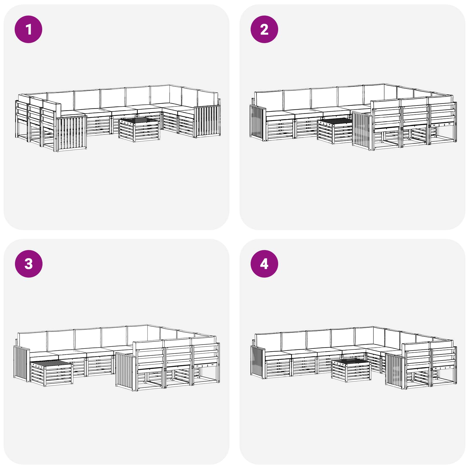 Outdoor-Sofagarnitur 11 pcs Weiß und Creme 59 x 59 x 37 cm