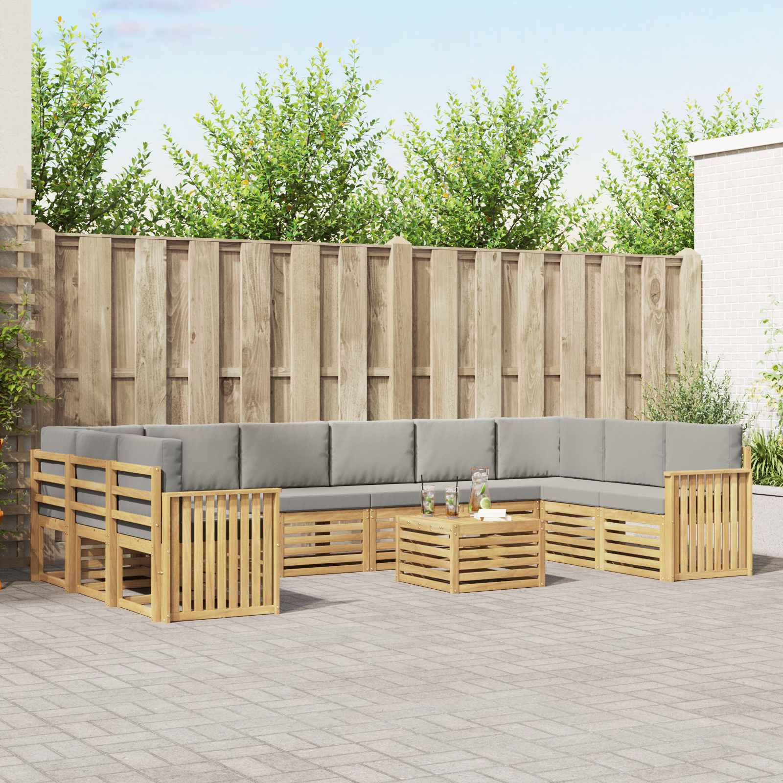 Outdoor-Sofagarnitur 11 pcs Weiß und Hellgrau 59 x 59 x 37 cm