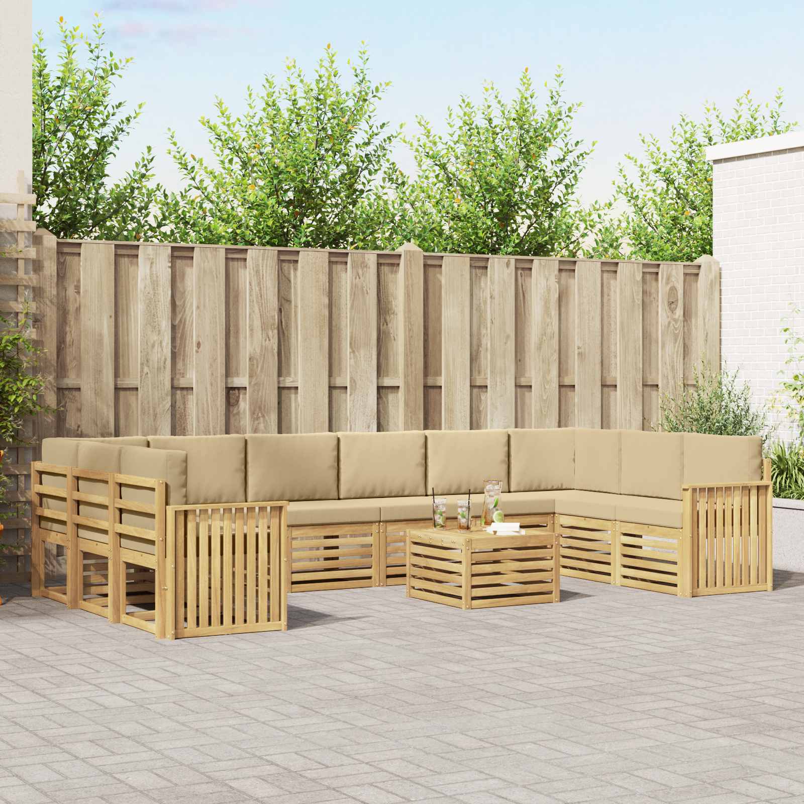 Outdoor-Sofagarnitur 11 pcs Weiß und Beige 59 x 59 x 37 cm
