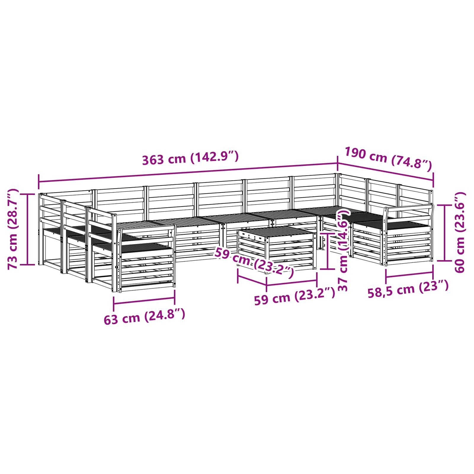 Outdoor-Sofagarnitur 11 pcs Weiß 59 x 59 x 37 cm