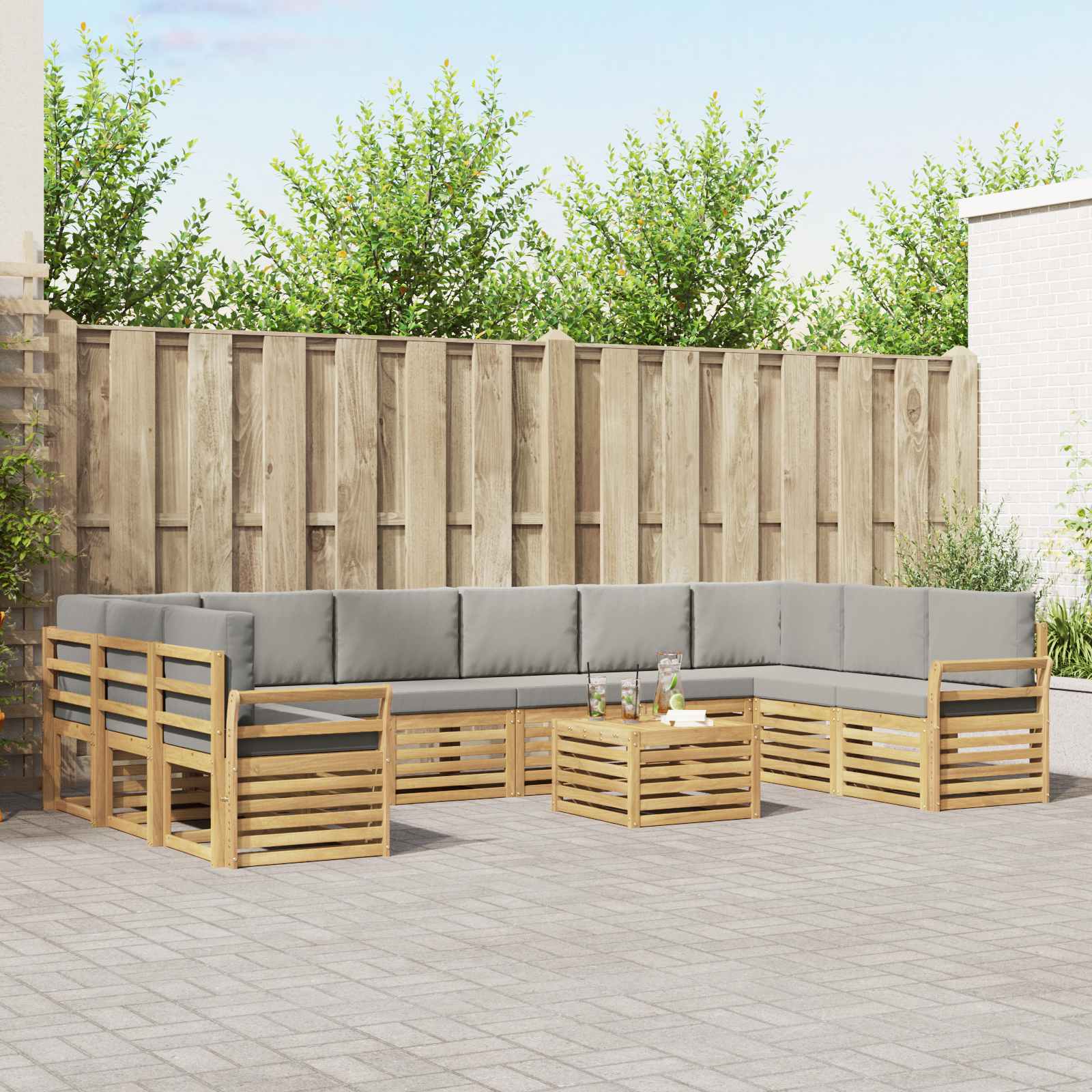 Outdoor-Sofagarnitur 11 pcs Weiß und Hellgrau 59 x 59 x 37 cm