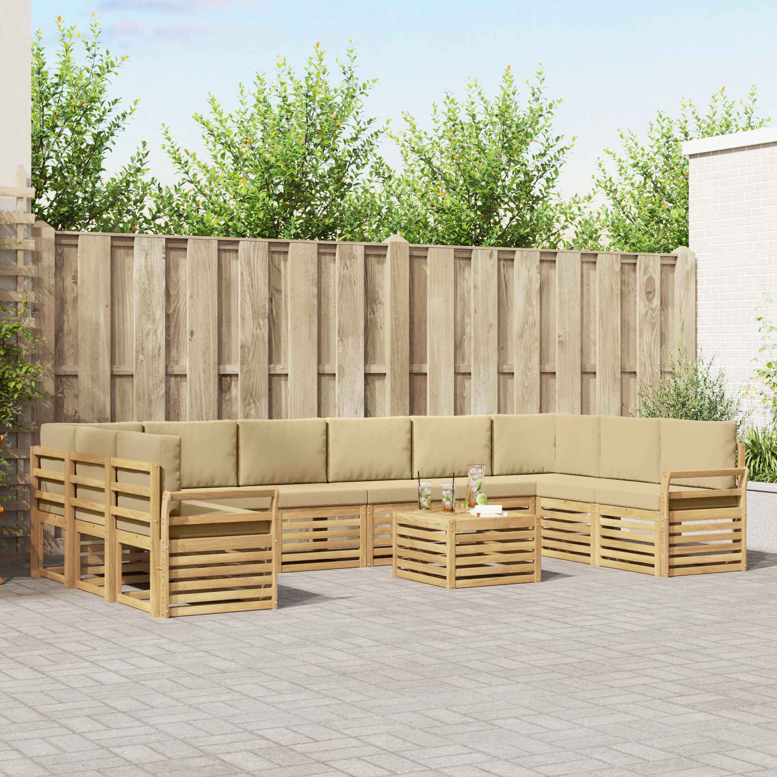 Outdoor-Sofagarnitur 11 pcs Weiß und Beige 59 x 59 x 37 cm