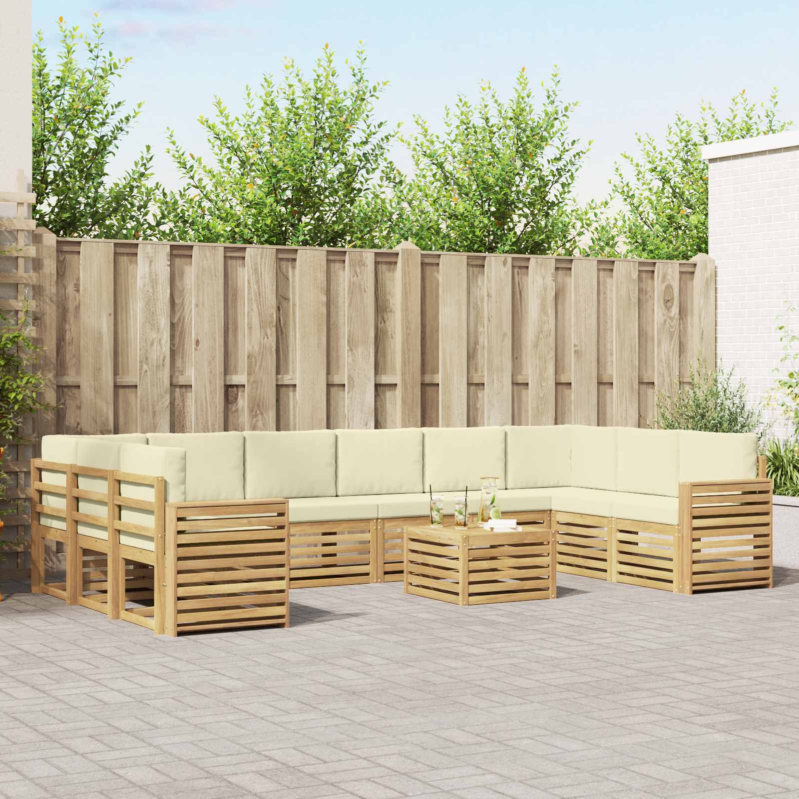 Outdoor-Sofagarnitur 11 pcs Weiß und Creme 59 x 59 x 37 cm