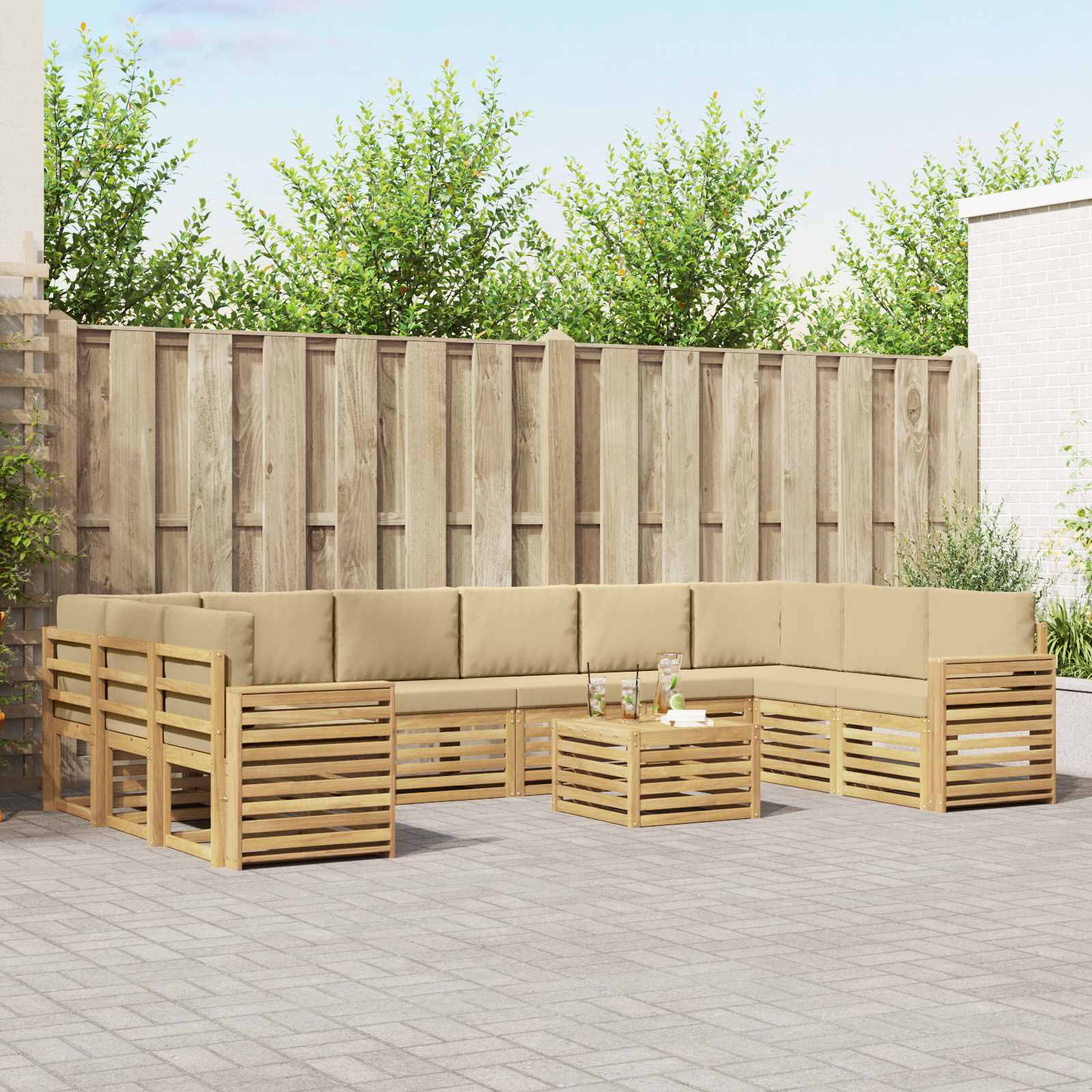Outdoor-Sofagarnitur 11 pcs Weiß und Beige 59 x 59 x 37 cm