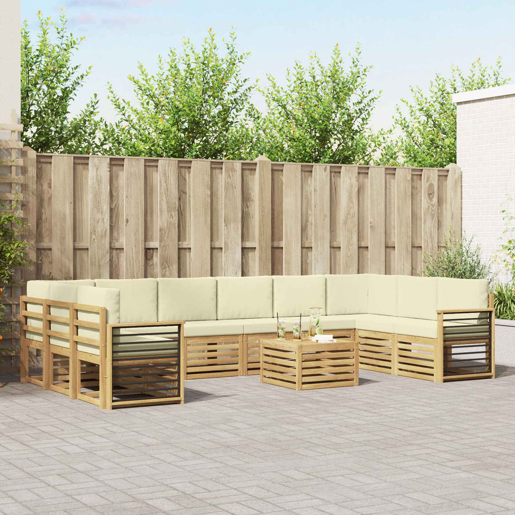 Outdoor-Sofagarnitur mit Kissen 11 pcs Weiß und Creme Polyester
