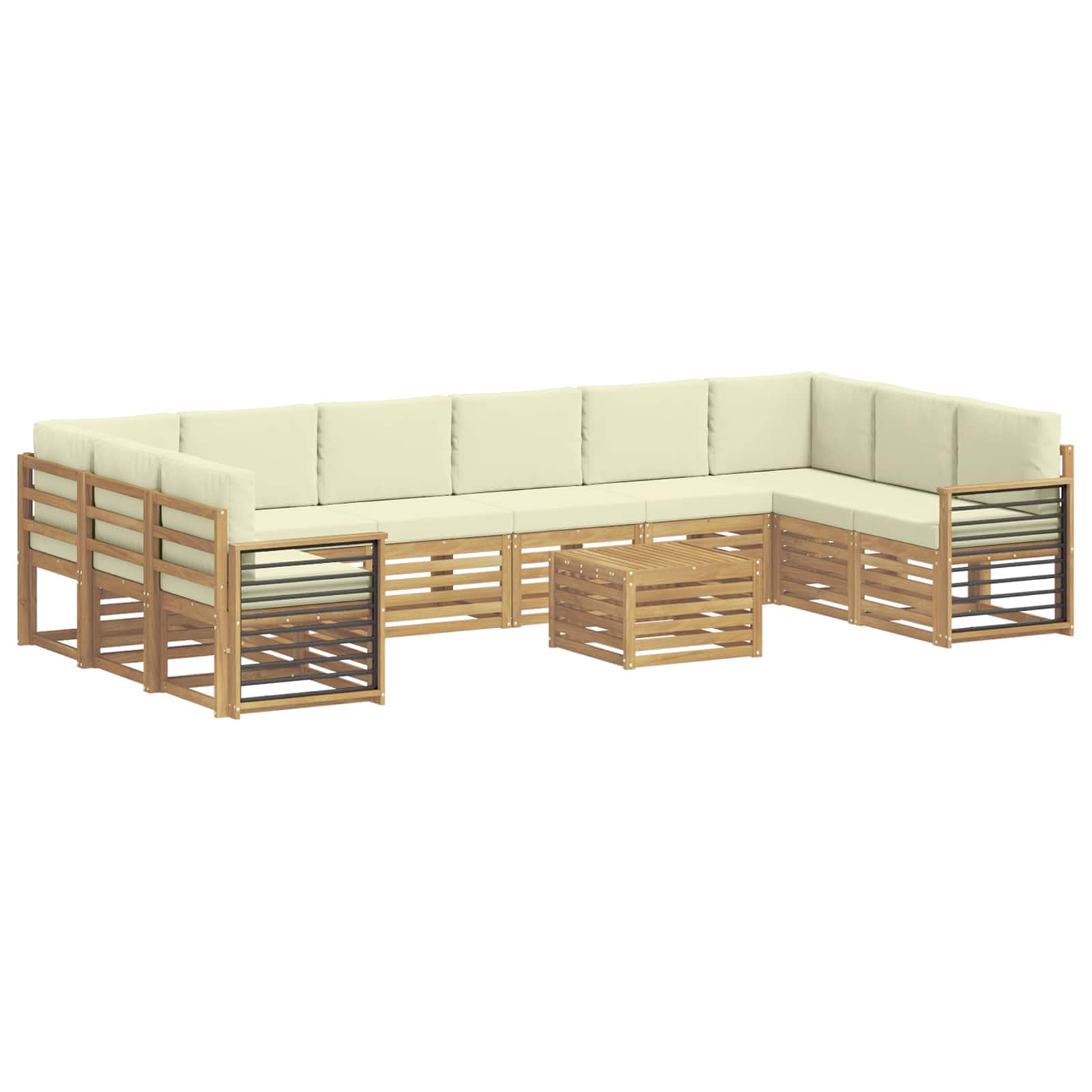 Outdoor-Sofagarnitur mit Kissen 11 pcs Weiß und Creme Polyester