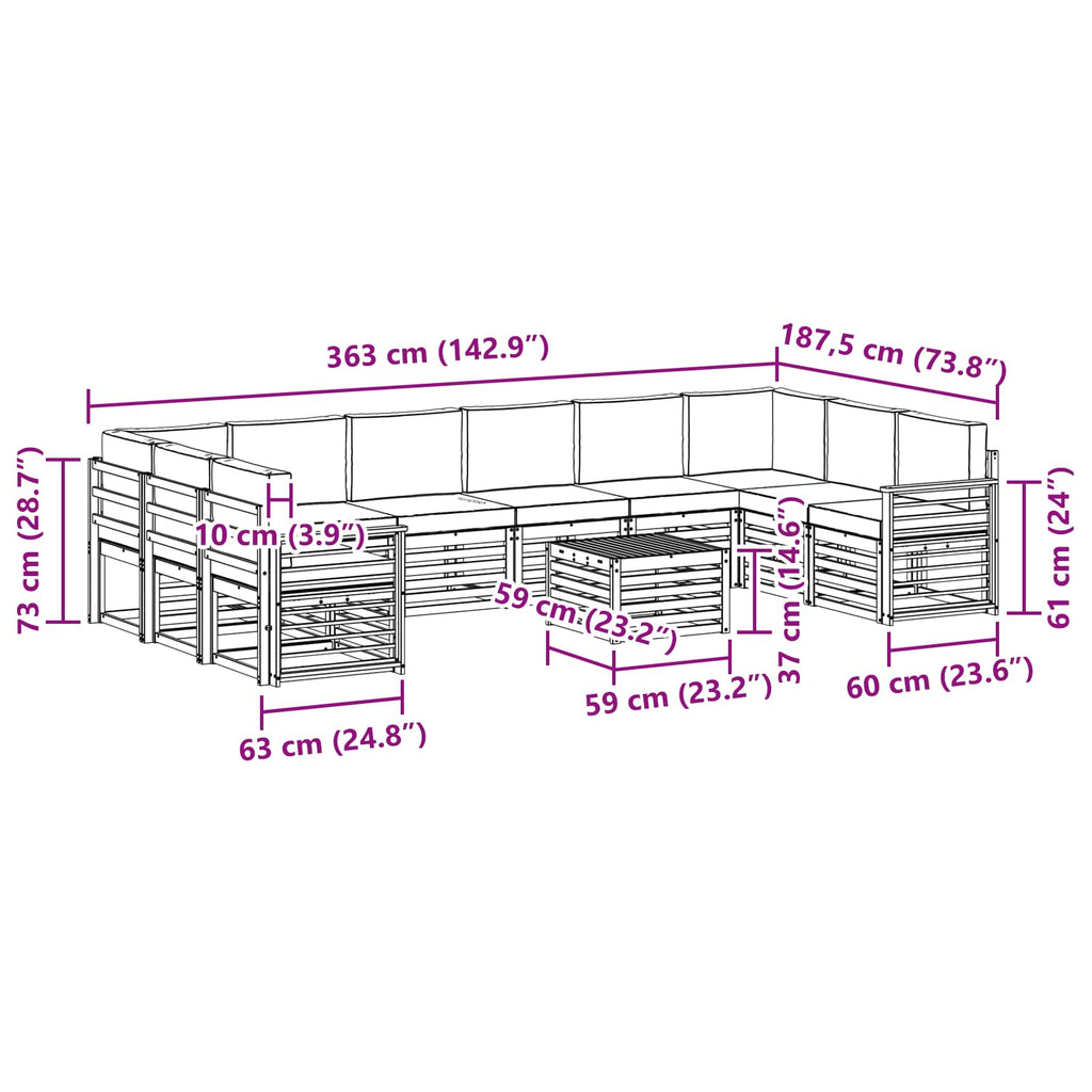 Outdoor-Sofagarnitur 8 pcs Weiß und Anthrazit 59 x 59 x 37 cm